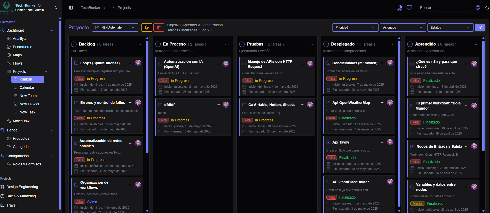 Sistema de Gestión de Proyectos Kanban